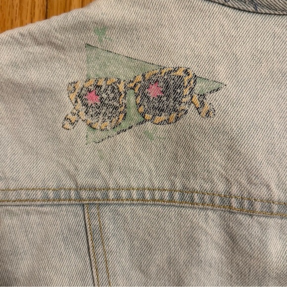 VTG 80s Baby GUESS Jean Jacket G Marciano Sunglasses Graphic 6 Light Wash Denim - Picture 7 of 8